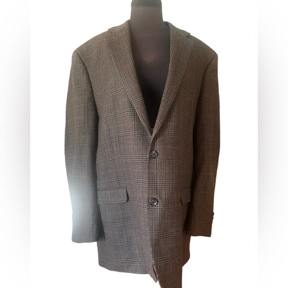 Lauren Ralph Lauren Plaid Classic Houndstooth Two Button Preppy Wool Blazer 46L - Picture 1 of 9